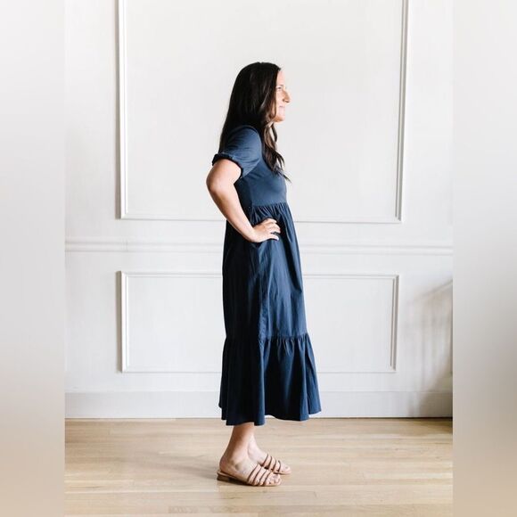 Mod Ref Zaria Maxi Dress Navy Blue Size Small Cotton Spandex Spring Summer - Picture 14 of 14